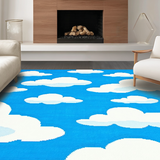 Ultra Soft Area Rug, Non Slip, Stain Resistant, Washable Area Rugs for Living Room, Bedroom, Playful Fluffy Cloud Motif(Blue)