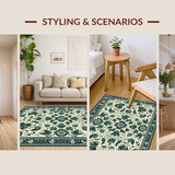 Ultra Soft Area Rug, Non Slip, Stain Resistant, Washable Area Rugs for Living Room, Bedroom, Luxurious Vintage Leafy Background(Ivory)