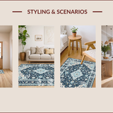 Ultra Soft Area Rug, Non Slip, Stain Resistant, Washable Area Rugs for Living Room, Bedroom, Elegant Transitional Damask Aesthetic(Blue)