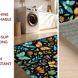 Ultra Soft Area Rug, Non Slip, Stain Resistant, Washable Area Rugs for Living Room, Bedroom, Rustic Garden Vibe with Butterflies(Blue)