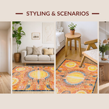 Ultra Soft Area Rug, Non Slip, Stain Resistant, Washable Area Rugs for Living Room, Bedroom, Eclectic Earthy Sunburst Aesthetic(Orange)