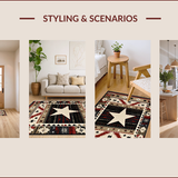 Ultra Soft Area Rug, Non Slip, Stain Resistant, Washable Area Rugs for Living Room, Bedroom, Rustic Americana Star Themed(Red)