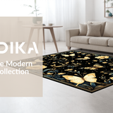 Ultra Soft Area Rug, Non Slip, Stain Resistant, Washable Area Rugs for Living Room, Bedroom, Whimsical Floral Bug Motif(Gold)