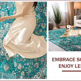 Ultra Soft Area Rug, Non Slip, Stain Resistant, Washable Area Rugs for Living Room, Bedroom, Elegant Distressed Floral Composition(Blue)