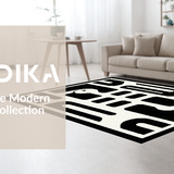 Ultra Soft Area Rug, Non Slip, Stain Resistant, Washable Area Rugs for Living Room, Bedroom, Rustic Off-White Twisted Graphics(Black)