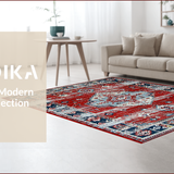 Ultra Soft Area Rug, Non Slip, Stain Resistant, Washable Area Rugs for Living Room, Bedroom, Contemporary Distressed Geometric Style(Red)