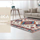 Ultra Soft Area Rug, Non Slip, Stain Resistant, Washable Area Rugs for Living Room, Bedroom, Vibrant Tribal Geometric Motif(White)