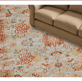 Ultra Soft Area Rug, Non Slip, Stain Resistant, Washable Area Rugs for Living Room, Bedroom, Vintage Distressed Botanical Motif(Gray)
