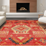 Ultra Soft Area Rug, Non Slip, Stain Resistant, Washable Area Rugs for Living Room, Bedroom, Modern Crimson Ethnic Geometry(Red)