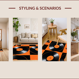 Ultra Soft Area Rug, Non Slip, Stain Resistant, Washable Area Rugs for Living Room, Bedroom, Artistic Semi-Circle Record Design(Black)