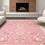 Ultra Soft Area Rug, Non Slip, Stain Resistant, Washable Area Rugs for Living Room, Bedroom, Graceful Curved Symmetrical Layout(Pink)