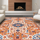 Ultra Soft Area Rug, Non Slip, Stain Resistant, Washable Area Rugs for Living Room, Bedroom, Elegant Distressed Flower Motif(Orange)