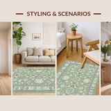 Ultra Soft Area Rug, Non Slip, Stain Resistant, Washable Area Rugs for Living Room, Bedroom, Rustic Soft Sage Floral Design(Green)