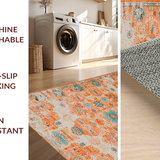 Ultra Soft Area Rug, Non Slip, Stain Resistant, Washable Area Rugs for Living Room, Bedroom, Sophisticated Transitional Floral Fusion(Orange)