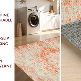 Ultra Soft Area Rug, Non Slip, Stain Resistant, Washable Area Rugs for Living Room, Bedroom, Lively Floral Trellis Composition(Orange)