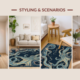 Ultra Soft Area Rug, Non Slip, Stain Resistant, Washable Area Rugs for Living Room, Bedroom, Nautical Octopus Tentacle with 3D Oceanic Illusion and Marine Life(Blue)