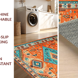 Ultra Soft Area Rug, Non Slip, Stain Resistant, Washable Area Rugs for Living Room, Bedroom, Playful Rustic Diamond Arrangement(Orange)