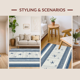 Ultra Soft Area Rug, Non Slip, Stain Resistant, Washable Area Rugs for Living Room, Bedroom, Trendy Striped Seaside Inspiration(Blue)