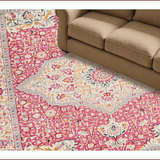 Ultra Soft Area Rug, Non Slip, Stain Resistant, Washable Area Rugs for Living Room, Bedroom, Chic Minimalist Floral Fusion(Pink)