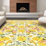 Ultra Soft Area Rug, Non Slip, Stain Resistant, Washable Area Rugs for Living Room, Bedroom, Elegant Pastel Floral Fusion(Yellow)
