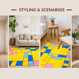 Ultra Soft Area Rug, Non Slip, Stain Resistant, Washable Area Rugs for Living Room, Bedroom, Playful Tiled Pattern Design(Yellow)