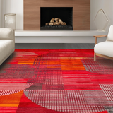 Ultra Soft Area Rug, Non Slip, Stain Resistant, Washable Area Rugs for Living Room, Bedroom, Bold Abstract Circle Composition(Red)