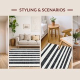 Ultra Soft Area Rug, Non Slip, Stain Resistant, Washable Area Rugs for Living Room, Bedroom, Minimalist Striped Area Rug Reversible Door Mat Style(Black)