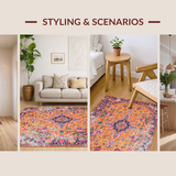 Ultra Soft Area Rug, Non Slip, Stain Resistant, Washable Area Rugs for Living Room, Bedroom, Lively Geometric Motif in Warm Tones(Orange)