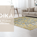 Ultra Soft Area Rug, Non Slip, Stain Resistant, Washable Area Rugs for Living Room, Bedroom, Luxurious Gold-Hued Botanical Design(Gray)