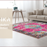 Ultra Soft Area Rug, Non Slip, Stain Resistant, Washable Area Rugs for Living Room, Bedroom, Vibrant Ogee Patterned Visual Appeal(Pink)