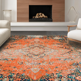 Ultra Soft Area Rug, Non Slip, Stain Resistant, Washable Area Rugs for Living Room, Bedroom, Stylish Rustic Tiled Motif(Orange)