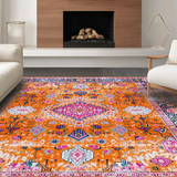 Ultra Soft Area Rug, Non Slip, Stain Resistant, Washable Area Rugs for Living Room, Bedroom, Vibrant Floral Patterned Elegance(Orange)