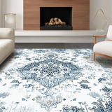 Ultra Soft Area Rug, Non Slip, Stain Resistant, Washable Area Rugs for Living Room, Bedroom, Rustic Long-Lasting Medallion Design(White)