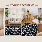Ultra Soft Area Rug, Non Slip, Stain Resistant, Washable Area Rugs for Living Room, Bedroom, Sleek Monochrome Trellis Style(Black)