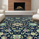 Ultra Soft Area Rug, Non Slip, Stain Resistant, Washable Area Rugs for Living Room, Bedroom, Sophisticated Classic Floral Design(Blue)