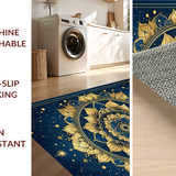 Ultra Soft Area Rug, Non Slip, Stain Resistant, Washable Area Rugs for Living Room, Bedroom, Artful Blue Toned Medallion Pattern(Gold)