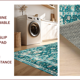 Ultra Soft Area Rug, Non Slip, Stain Resistant, Washable Area Rugs for Living Room, Bedroom, Elegant Distressed Blue Pattern(Green)