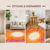 Ultra Soft Area Rug, Non Slip, Stain Resistant, Washable Area Rugs for Living Room, Bedroom, Intricate Sunbeam Inspired Artwork(Orange)