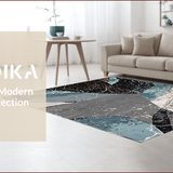 Ultra Soft Area Rug, Non Slip, Stain Resistant, Washable Area Rugs for Living Room, Bedroom, Abstract Blue Geometric Living Room Stain-Resistant Rug(Gray)