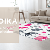 Ultra Soft Area Rug, Non Slip, Stain Resistant, Washable Area Rugs for Living Room, Bedroom, Playful Cartoon Elephant Motif(Pink)