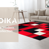 Ultra Soft Area Rug, Non Slip, Stain Resistant, Washable Area Rugs for Living Room, Bedroom, Bold Red and Black Checkerboard Motif(Red)