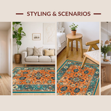 Ultra Soft Area Rug, Non Slip, Stain Resistant, Washable Area Rugs for Living Room, Bedroom, Artful Distressed Lattice Style(Orange)