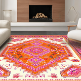 Ultra Soft Area Rug, Non Slip, Stain Resistant, Washable Area Rugs for Living Room, Bedroom, Chic Retro Orange Design Elements(White)