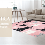 Ultra Soft Area Rug, Non Slip, Stain Resistant, Washable Area Rugs for Living Room, Bedroom, Modern Cute Cat Print Concept(Pink)