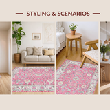 Ultra Soft Area Rug, Non Slip, Stain Resistant, Washable Area Rugs for Living Room, Bedroom, Unique Vintage Abstract Art Fusion(Pink)