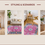 Ultra Soft Area Rug, Non Slip, Stain Resistant, Washable Area Rugs for Living Room, Bedroom, Vintage Textured Geometric Tapestry(Pink)