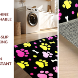 Ultra Soft Area Rug, Non Slip, Stain Resistant, Washable Area Rugs for Living Room, Bedroom, Eclectic Puppy Paw Pattern Composition(Black)