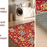 Ultra Soft Area Rug, Non Slip, Stain Resistant, Washable Area Rugs for Living Room, Bedroom, Stylish Round Floral Composition(Red)