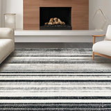 Ultra Soft Area Rug, Non Slip, Stain Resistant, Washable Area Rugs for Living Room, Bedroom, Bold Contrast Striped Rug, Non Slip Absorbent, Modern Layered Design(Black)