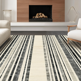 Bold Striped Contrast with Overlapping Black and White Linear Bands(Beige)